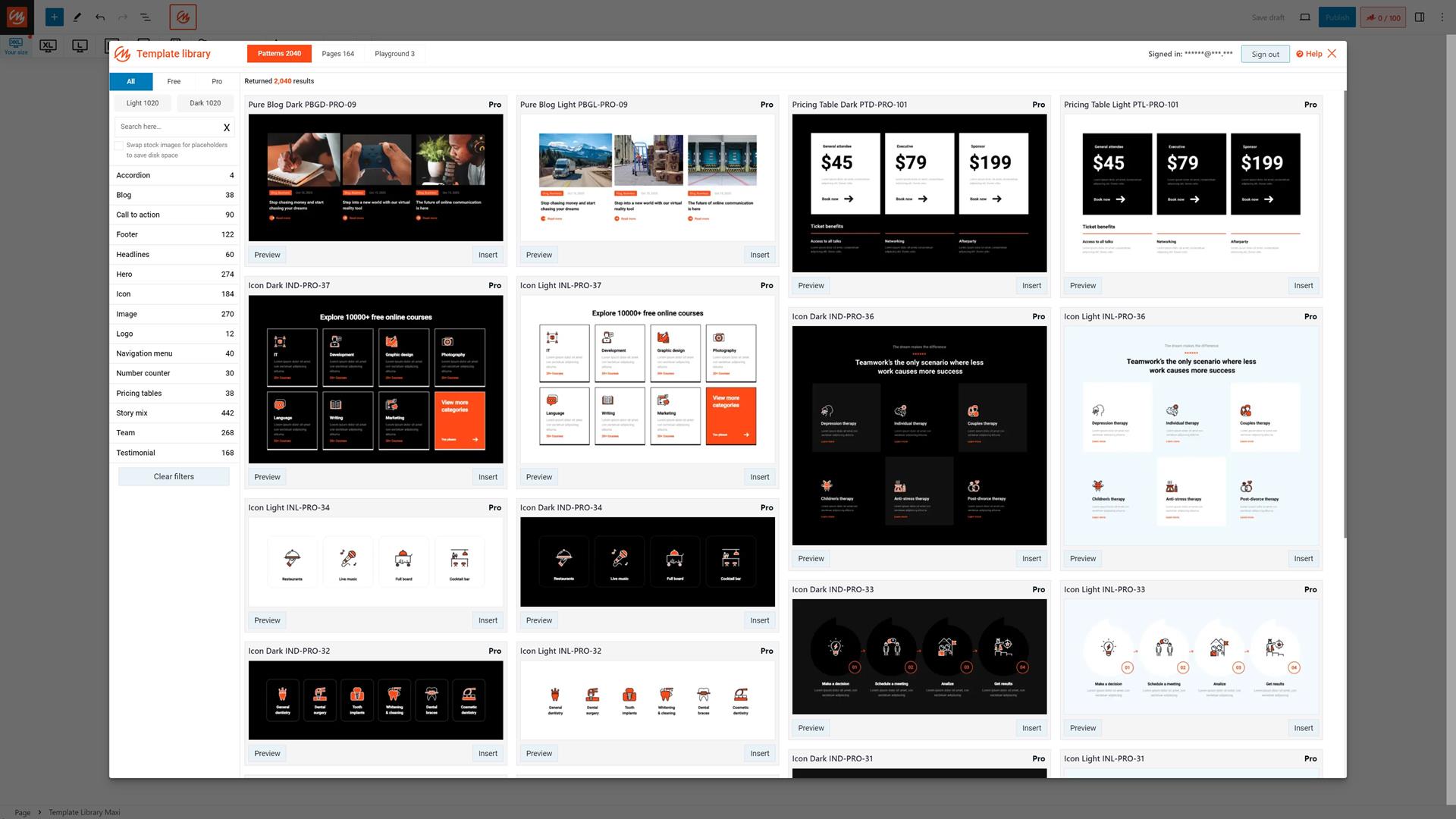 Design features when using the MaxiBlocks pattern library