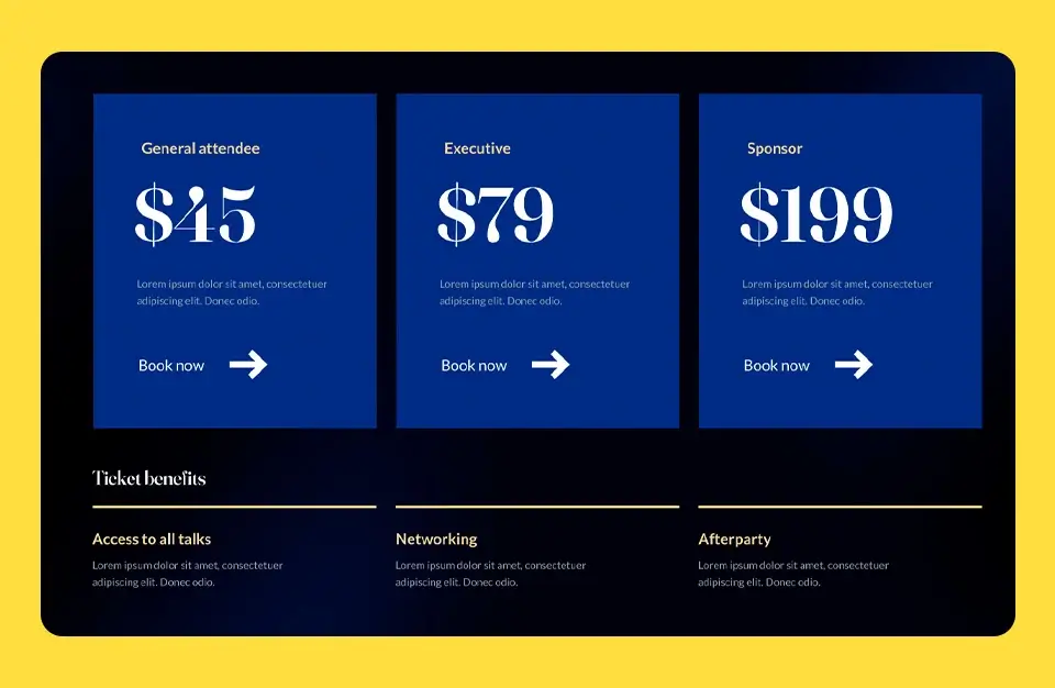 Conference and Invest sites expand the starter collection | Issue #43 5 WordPress starter site Conference pricing pattern